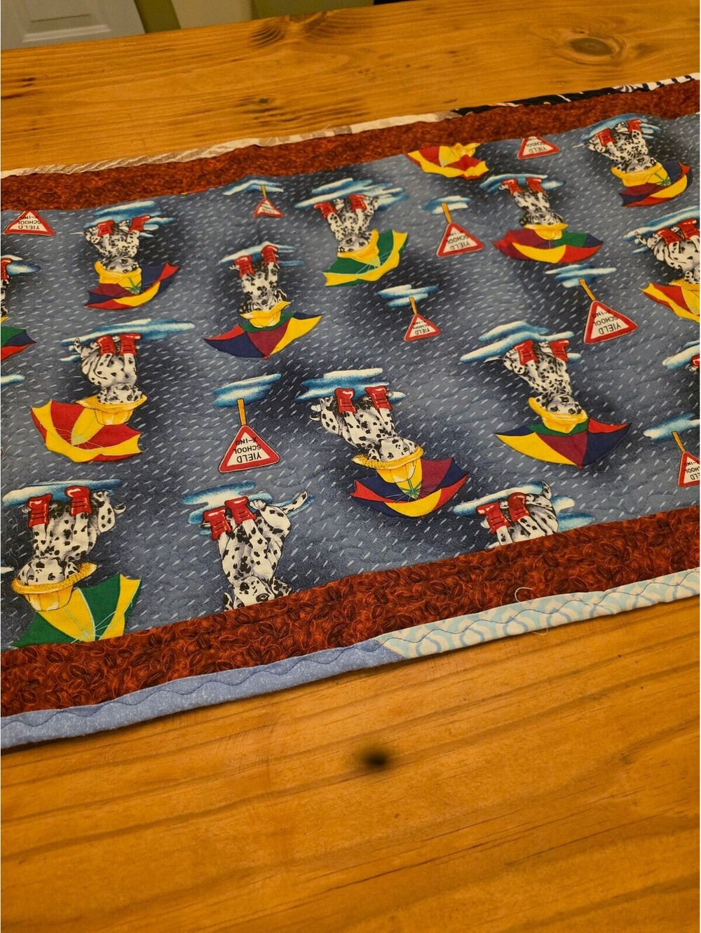 Handmade Quilted Table Runner with Dalmatian Dog and Umbrella Pattern